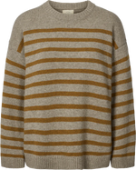 Gai + Lisva BARBERA STRIPE LAMBSWOOL JUMPER - STONE GREY / DRIED TOBACCO