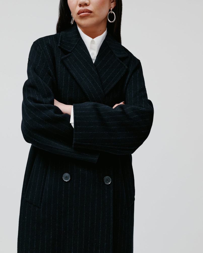 IVY OAK - Clara double breasted coat - Dark navy pinstripe