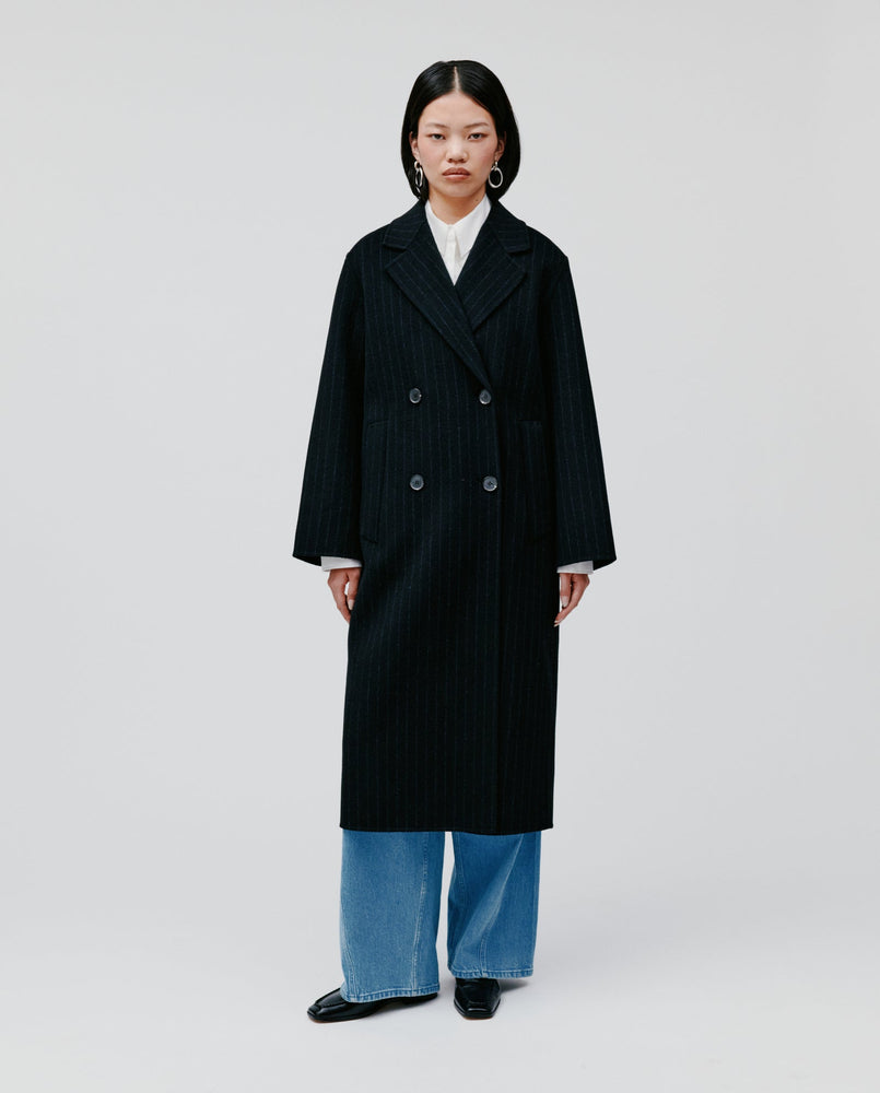 IVY OAK - Clara double breasted coat - Dark navy pinstripe