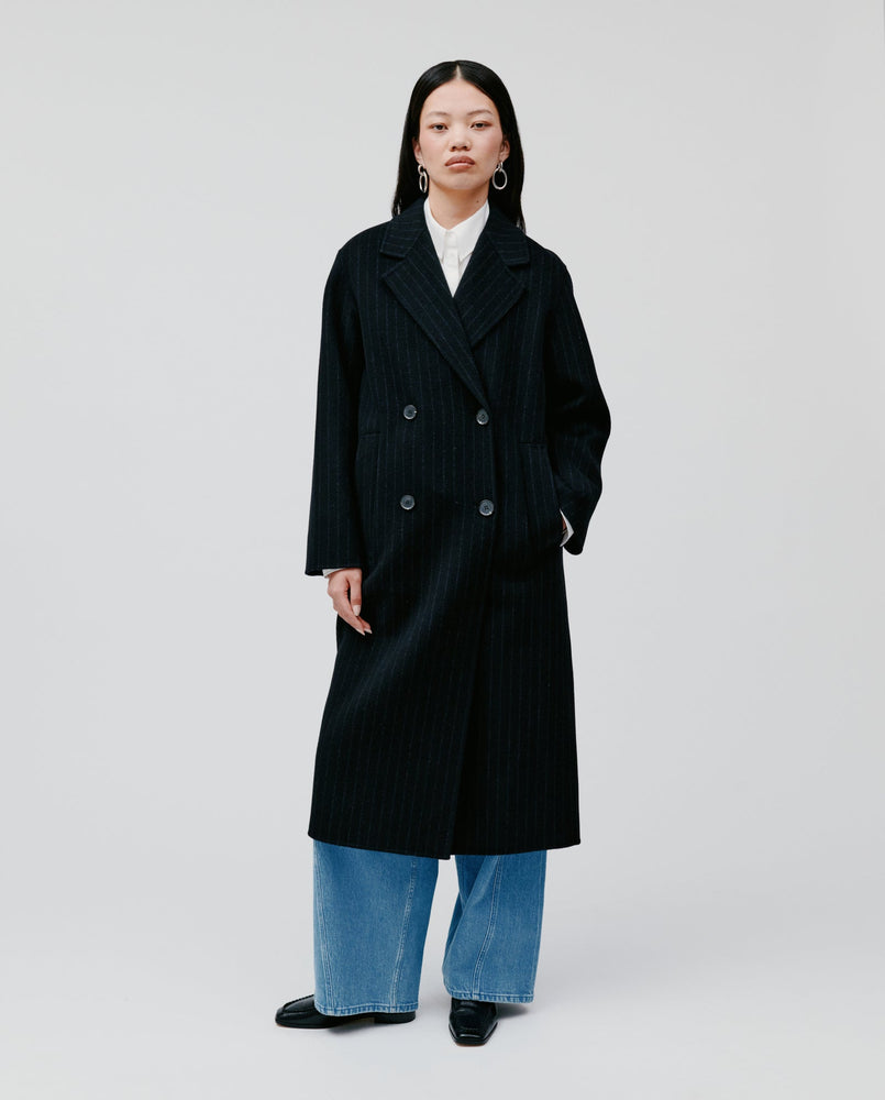 IVY OAK - Clara double breasted coat - Dark navy pinstripe