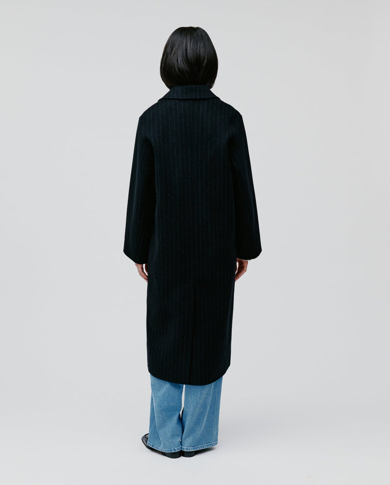 IVY OAK - Clara double breasted coat - Dark navy pinstripe
