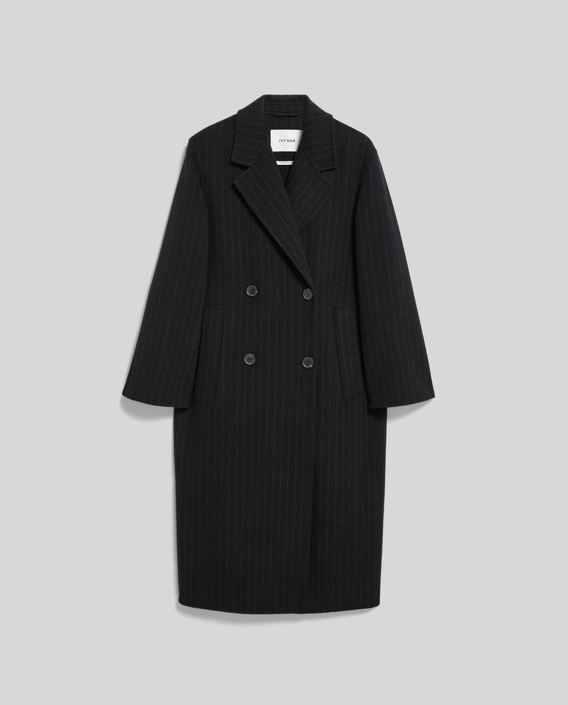 IVY OAK - Clara double breasted coat - Dark navy pinstripe