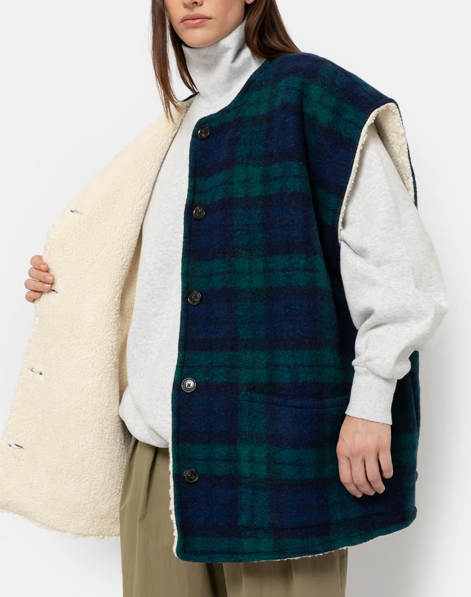 INES TEDDY OVERSIZED JACKET | BLUE CHECKS W/ TEDDY LINING