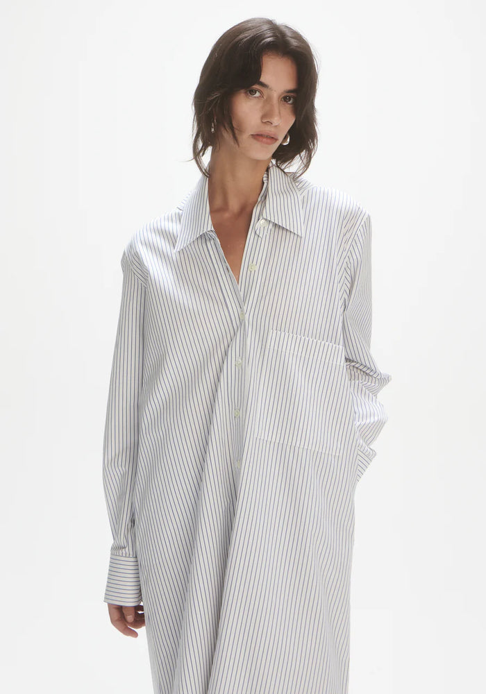 Les Coyotes de Paris Double collar shirt dress blue stripe