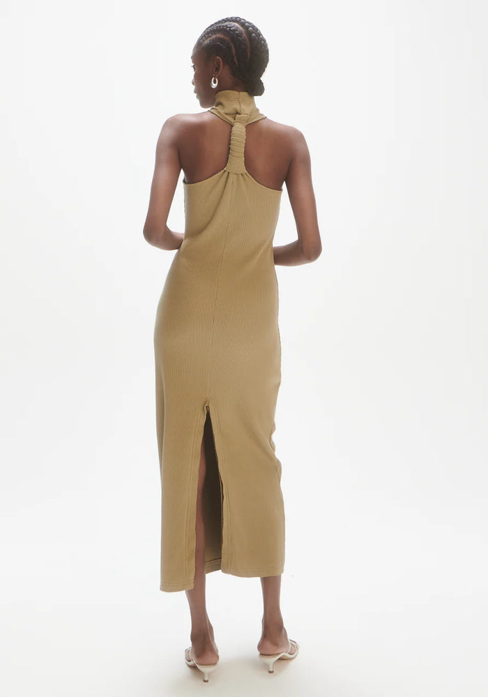 Les Coyotes de Paris Twisted back rib dress weeping willow green Peony Rouge Les Coyotes de Paris Twisted back rib dress weeping willow green Peony Rouge