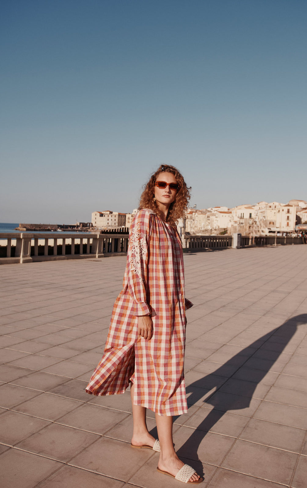 Louise Misha Deepali dress - Cream sunset checks – Peony Rouge