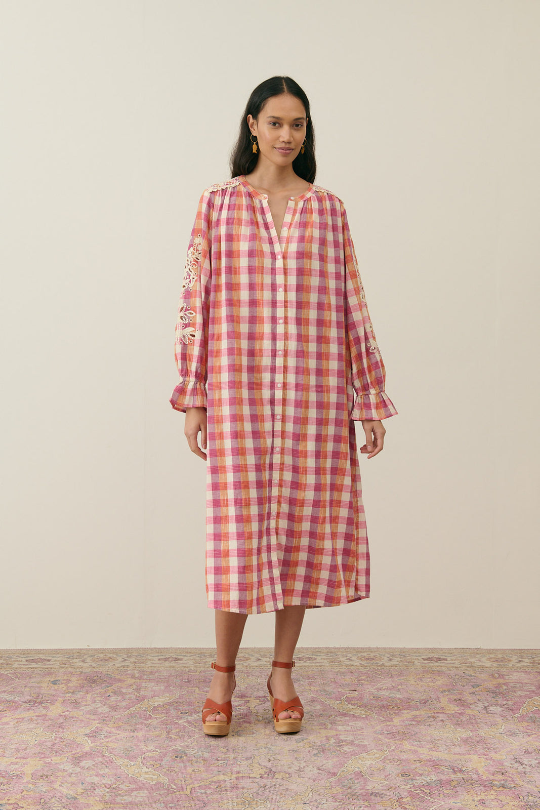 Louise Misha Deepali dress - Cream sunset checks – Peony Rouge