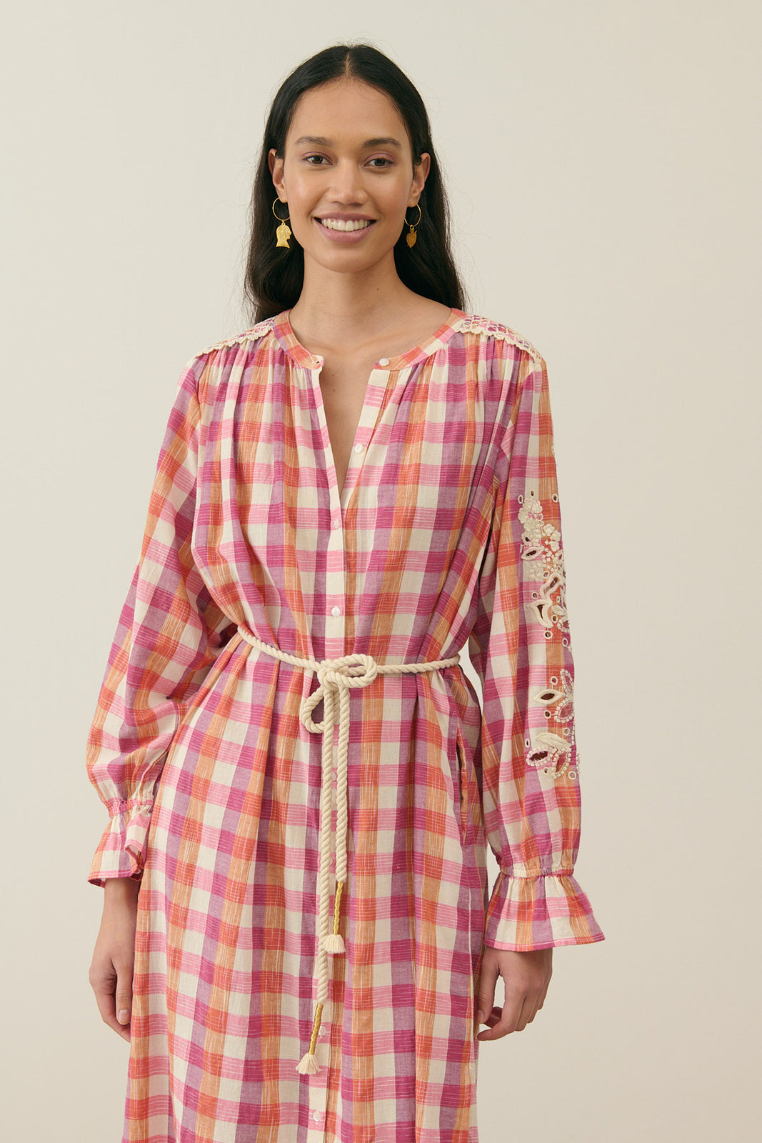 Louise Misha Deepali dress - Cream sunset checks – Peony Rouge