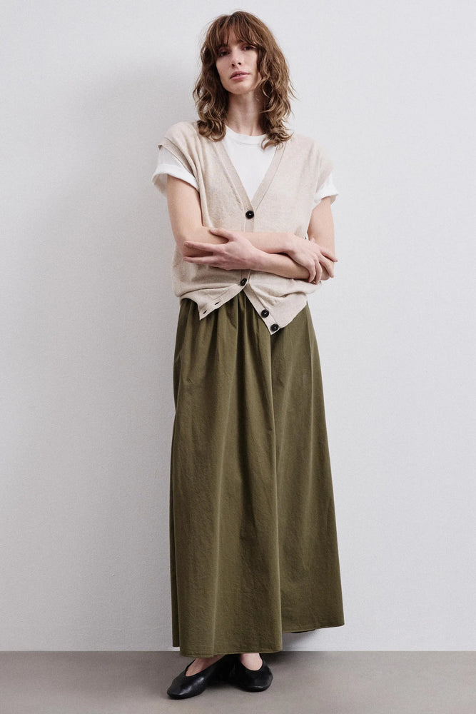 Pomandère Skirt in Cotton Gabardine Khaki