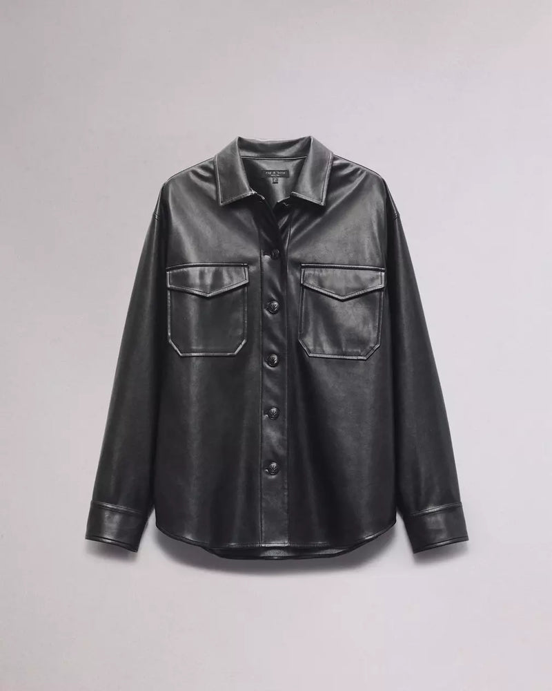Rag and Bone Camilla Faux-Leather Shirt Jacket Black