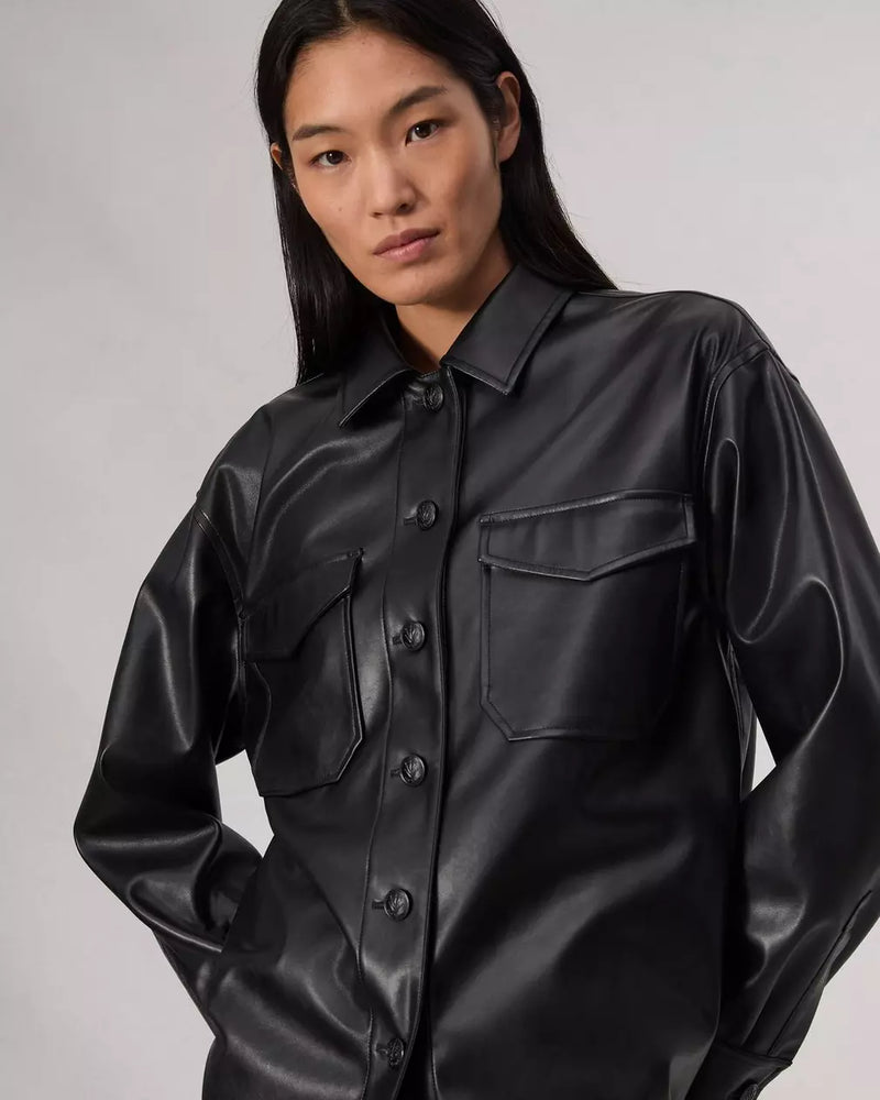 Rag and Bone Camilla Faux-Leather Shirt Jacket Black