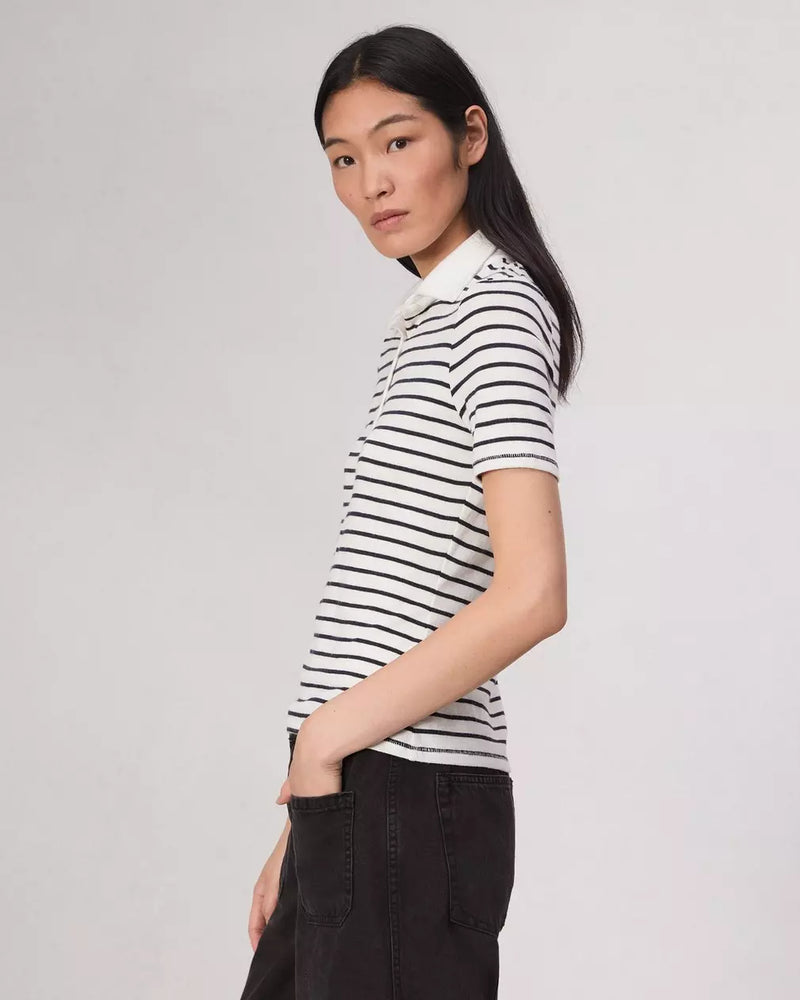 Rag & Bone The Knit Button Top White/Navy