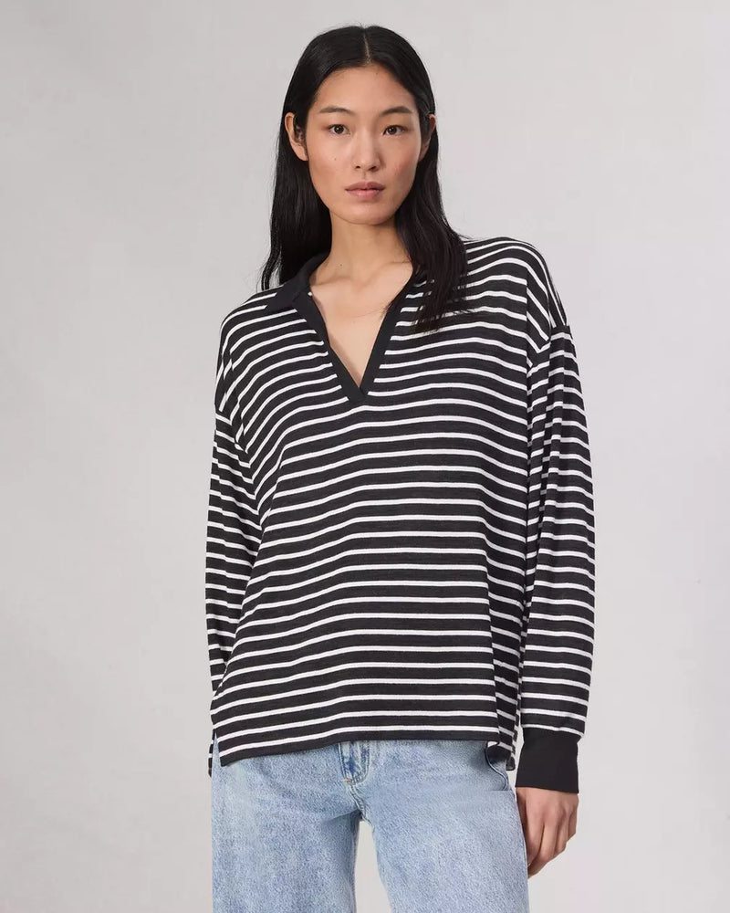 Rag and Bone The Knit Polo Striped Black/White