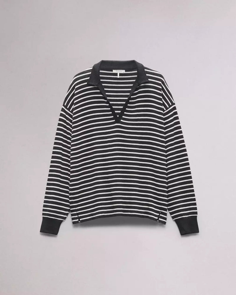Rag and Bone The Knit Polo Striped Black/White