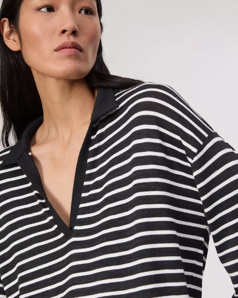 Rag and Bone The Knit Polo Striped Black/White