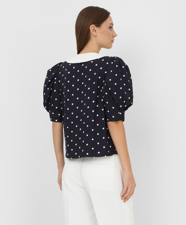 Róhe MIMA BLOUSE IN POLKA DOTS WITH PUFF SLEEVES Navy/ White