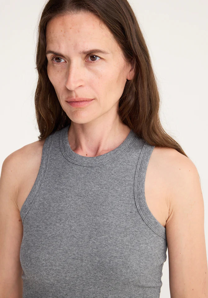 Róhe Ribbed Cotton Tank Top Dark Grey Melange