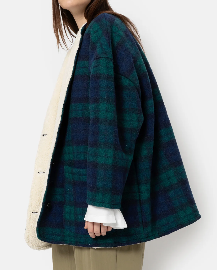 Hannah Teddy Oversized Jacket | Blue & Green Checks w/ Teddy Lining