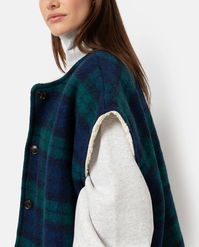 INES TEDDY OVERSIZED JACKET | BLUE CHECKS W/ TEDDY LINING