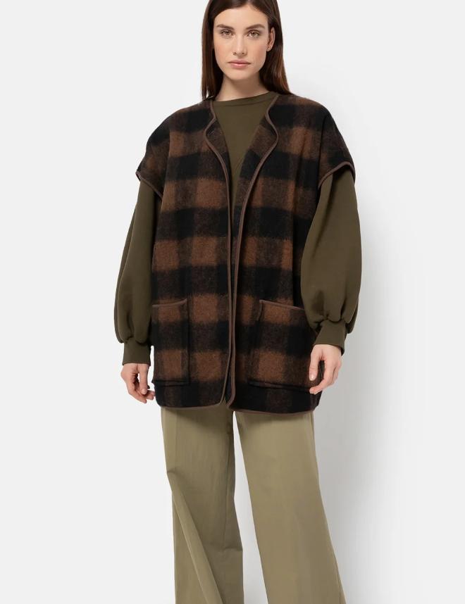 Âme Antwerp Ines Teddy Oversized Jacket Brown Checked Wooly Jacket