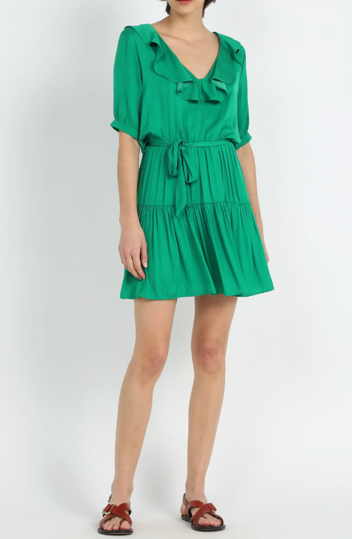 EMILE ET IDA Robe courte fluide en viscose | Vert- dress green