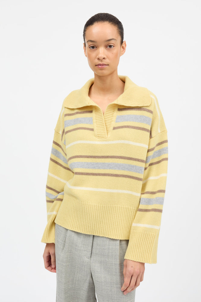 Skall Studio Paul V-neck jumperr - Yellow/Grey stripe