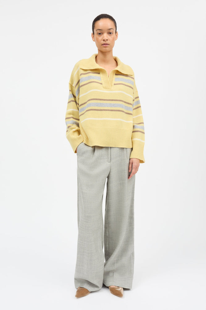 Skall Studio Paul V-neck jumperr - Yellow/Grey stripe