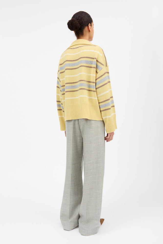 Skall Studio Paul V-neck jumperr - Yellow/Grey stripe