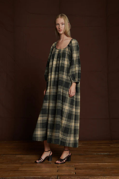 Soeur ADRIANA DRESS  belted checked cotton maxi dress