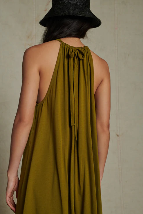 Soeur AMEL DRESS  khaki, gathered, extra-fine supima cotton maxi dress with straps