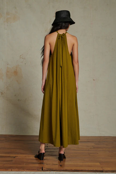 Soeur AMEL DRESS  khaki, gathered, extra-fine supima cotton maxi dress with straps