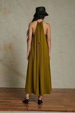 Soeur AMEL DRESS  khaki, gathered, extra-fine supima cotton maxi dress with straps