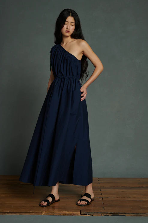 Soeur ASHLEY DRESS  asymmetrical crinkled blue poplin maxi dress