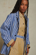 Soeur AUGUSTINE JACKET  blue and white pinstripe soft cotton poplin suit jacket