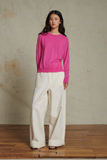 Soeur AUSTRALIE JUMPER  pink long-sleeved extra-fine gauge merino wool jumper with asymmetrical trims