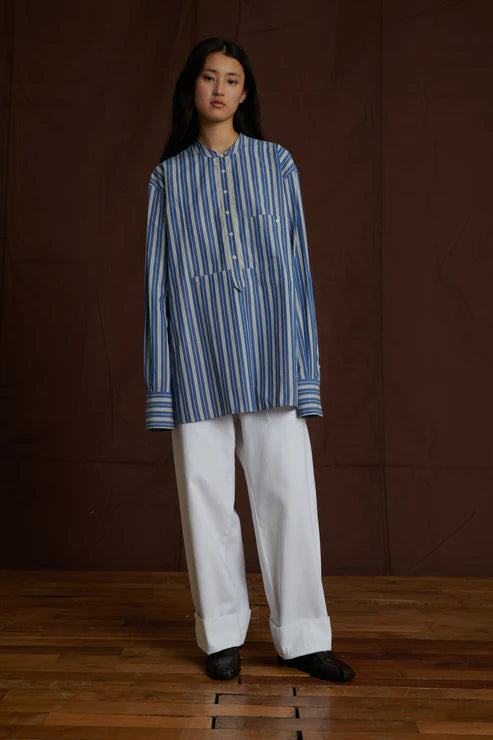 Soeur SEVILLE SHIRT  oversized blue and white pinstripe soft cotton poplin shirt