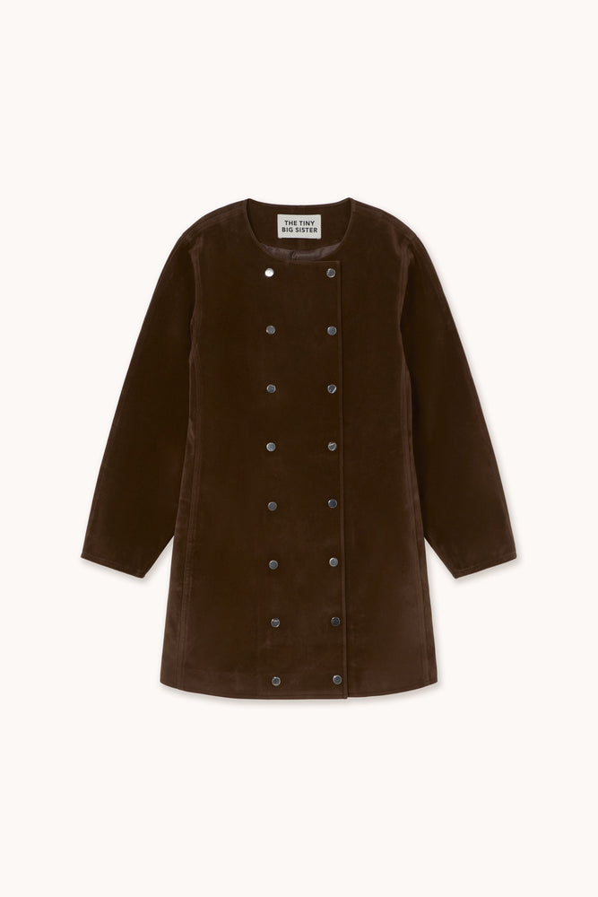 THE TINY BIG SISTER Buttoned fake suede dress - Dark brown
