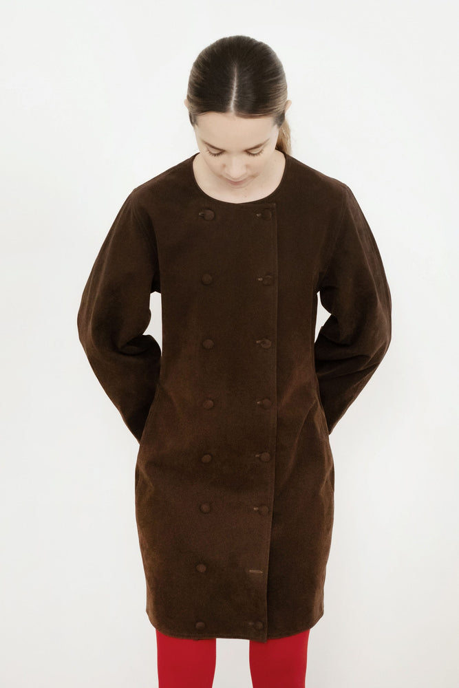 THE TINY BIG SISTER Buttoned fake suede dress - Dark brown