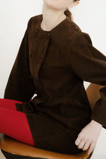 THE TINY BIG SISTER Buttoned fake suede dress - Dark brown