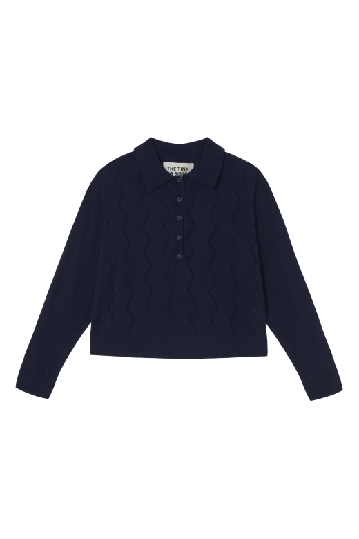 THE TINY BIG SISTER Lace Frank Sweater - Navy Blue