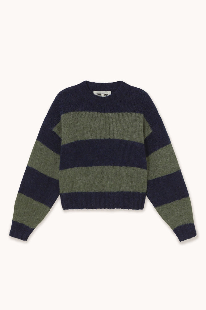 THE TINY BIG SISTER Oversized Striped Sweater - Navy/Khaki