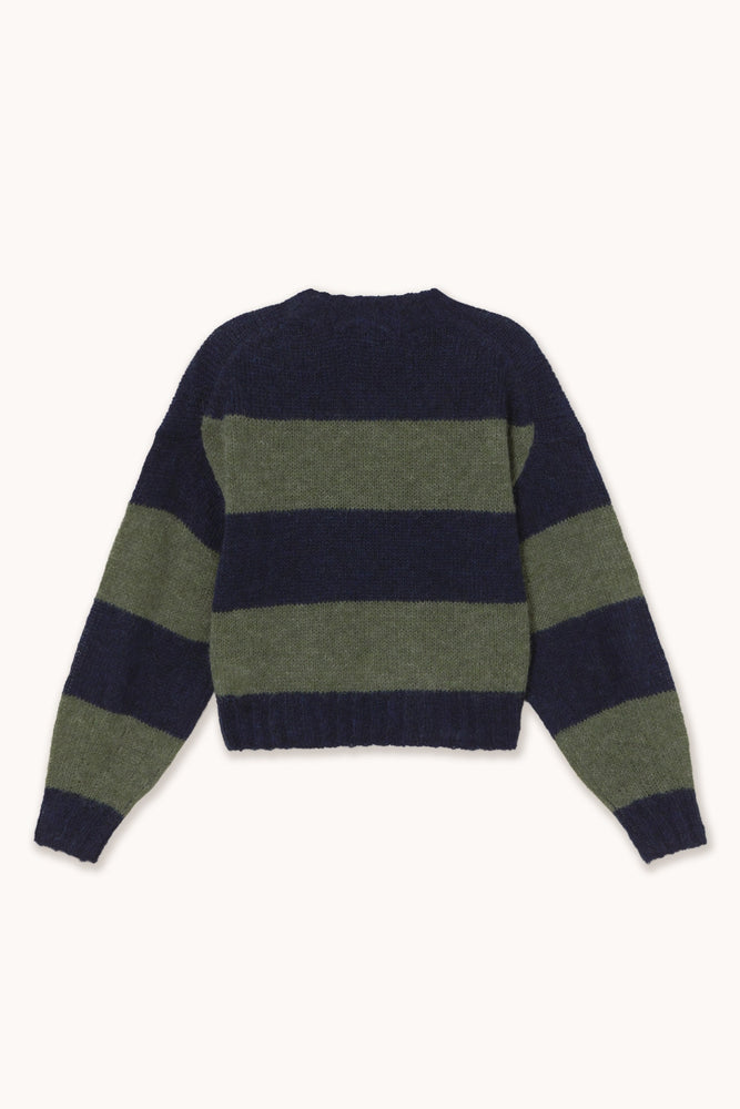THE TINY BIG SISTER Oversized Striped Sweater - Navy/Khaki