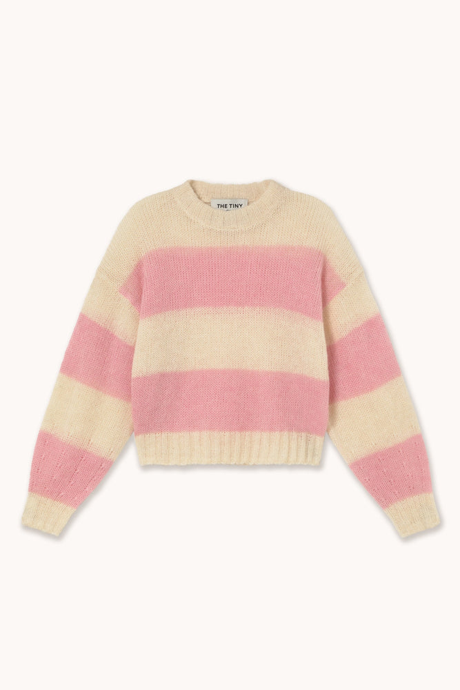 THE TINY BIG SISTER Oversized Striped Sweater - Vanilla/Pastel Pink