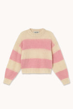 THE TINY BIG SISTER Oversized Striped Sweater - Vanilla/Pastel Pink