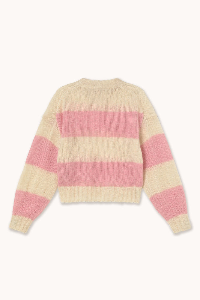 THE TINY BIG SISTER Oversized Striped Sweater - Vanilla/Pastel Pink