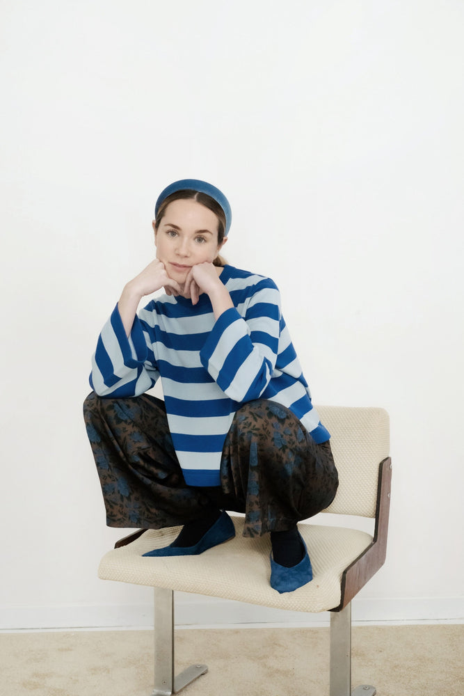 THE TINY BIG SISTER Chloe Striped Sweater - Blue/Denim Blue