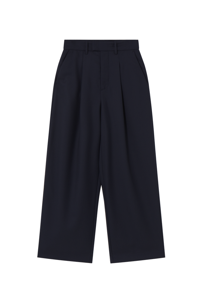 THE TINY BIG SISTER Wool Pleated Trousers - Navy