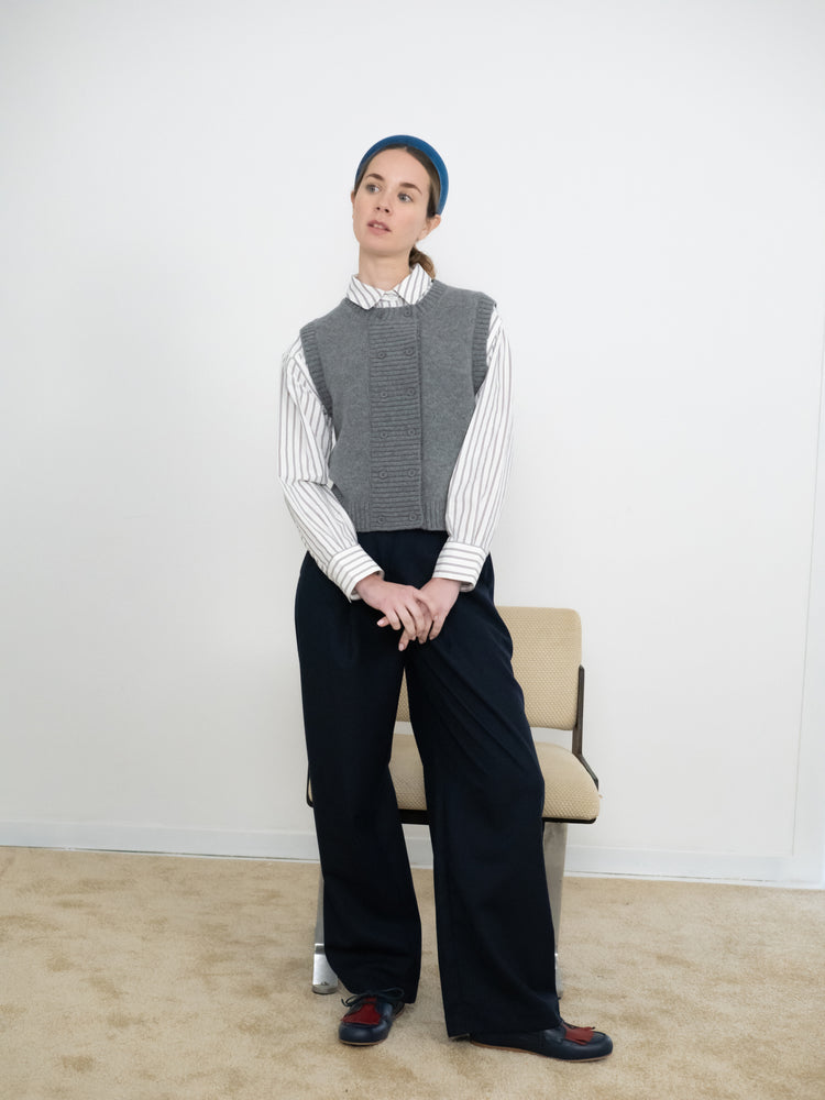 THE TINY BIG SISTER Wool Pleated Trousers - Navy