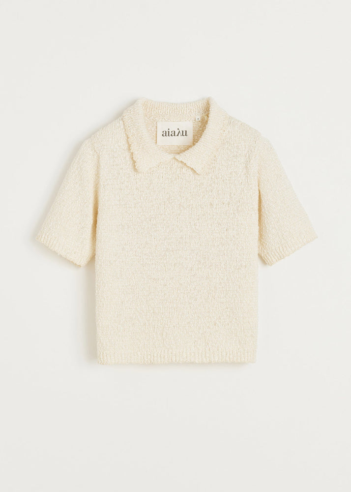 Aiayu Botan knitted polo tee - Mix Nature