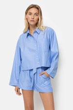 Âme Antwerp Lana Striped Cropped Shirt - Light Blue
